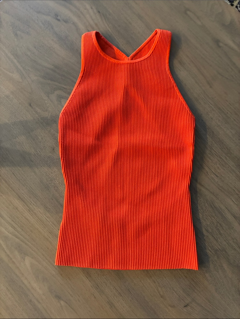Babaton Neon Orange Ribbed High-Neck Tank